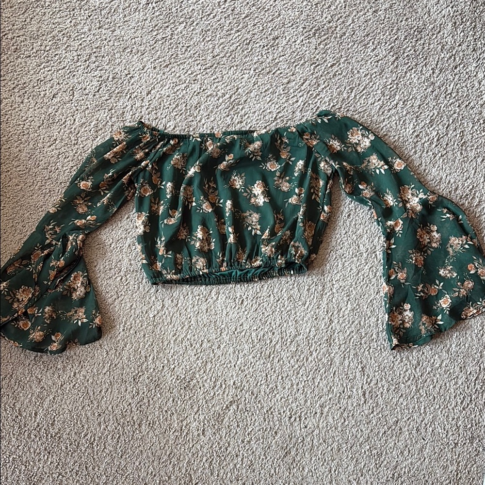 Windsor Green Ruched Crop Blouse